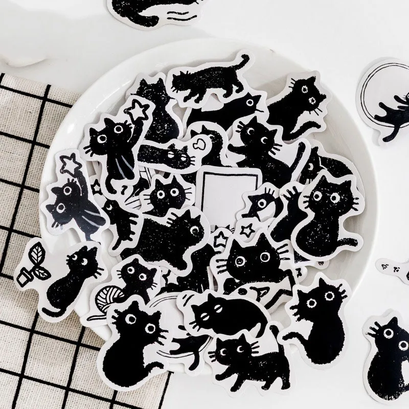 45PCS Cat Stickers with Cats Children's Stickers Sheet Kids Cute Stickers for Scrapbooking Pack Set Child Black Cat