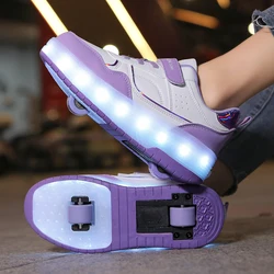 Girls' Walking shoes 2024 new children's sports roller skates with lights Big Children's Velcro light shrinkable skates