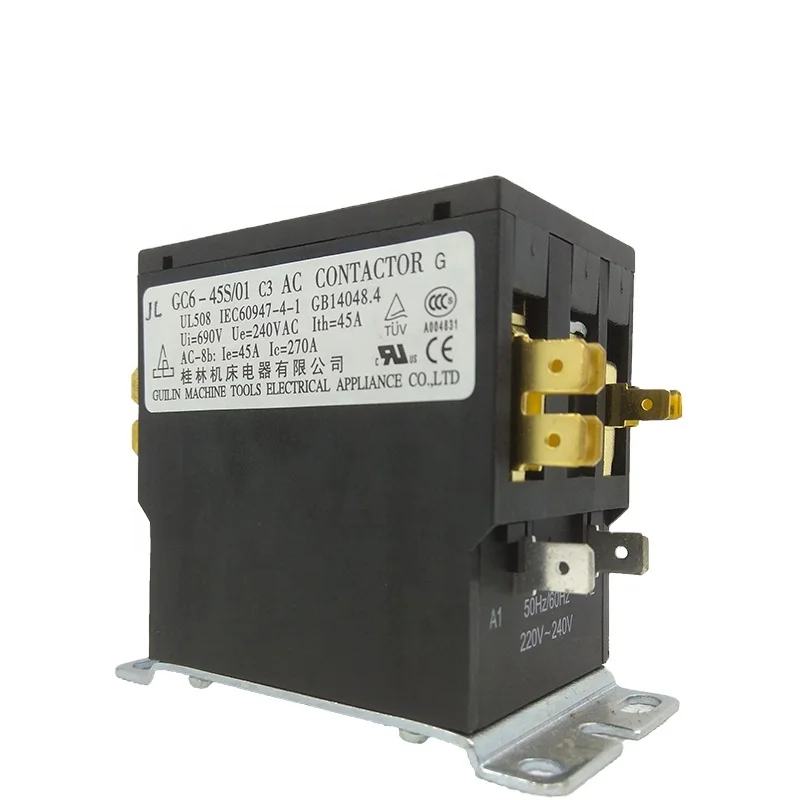 Contator AC de Alta Qualidade GC6-45S/01 C3 220V 45A Monofásico 1 Polo para Ar Condicionado e Refrigeração