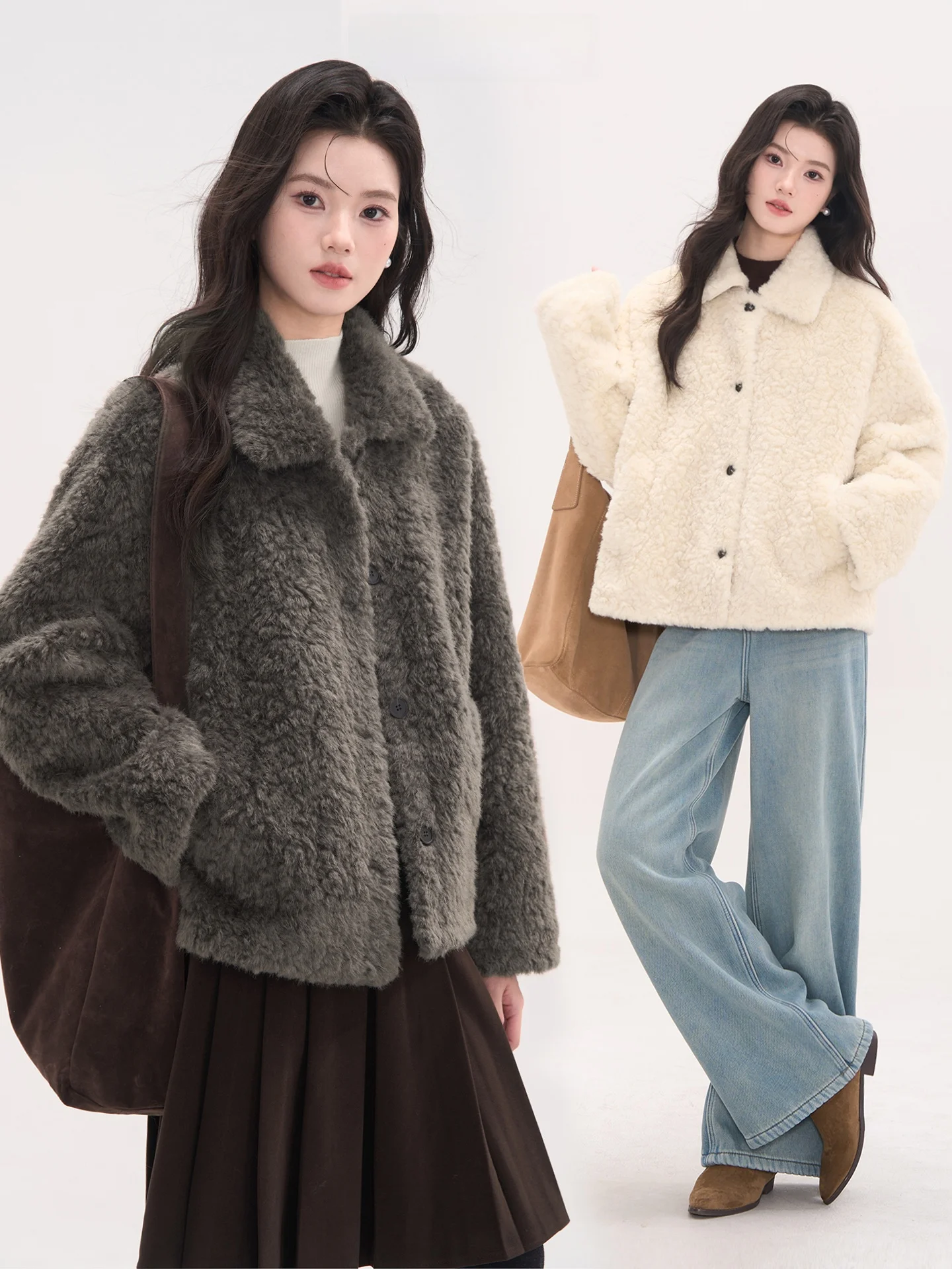 

Женская короткая куртка из овечьей шерсти Heme: мягкая, теплая, с отложным воротником, цветная, для зимних поездок, из полиэстера с эластановым волокном