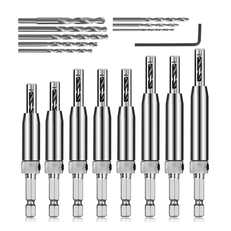 

AC23-16Pcs Self Centering Drill Bit Set, 1/4 Inch Hex Shank Self Centering Hinge Core Drill Bit For Window Door Hinge