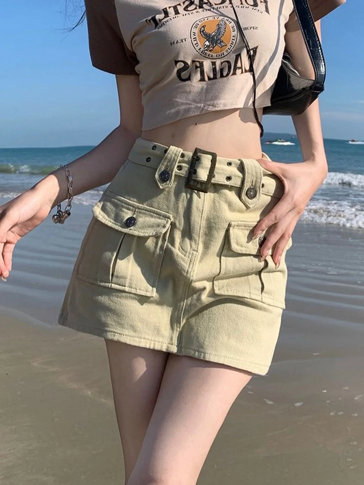 

Ретро-юбка из денима с высокой талией и А-образным силуэтом, женская летняя новинка, стройнящий дизайн, универсальная модная облегающая юбка для девушек