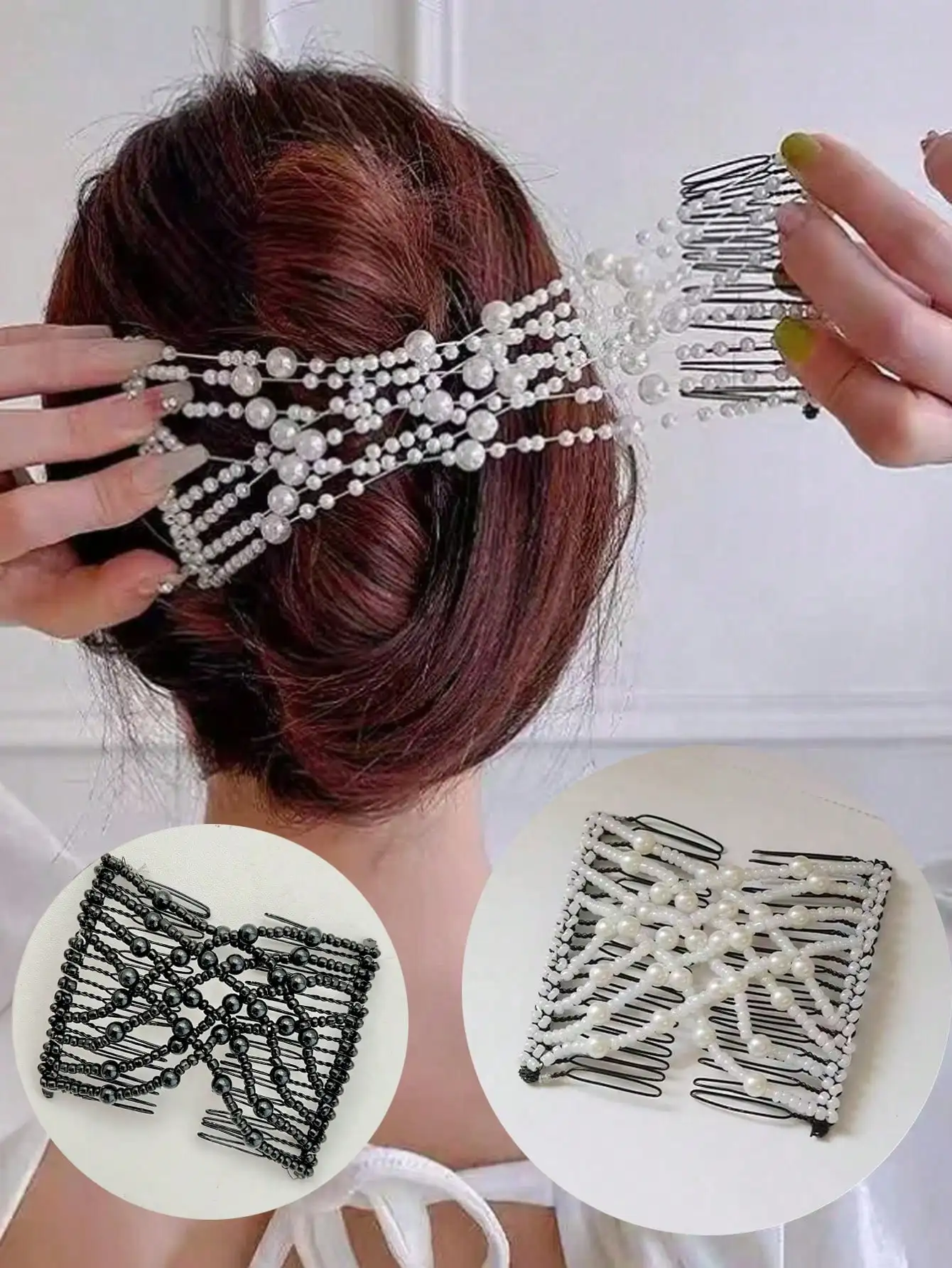 

2pcs/Set Creative Elastic Hair Styling Comb Magic Bun Maker, Versatile Hair Clips With Faux Pearl & Bow Decor, Bun Extension, Bun Hair Piece, Hair Styling Pins, Pins For Hair, Bobby Pins, Fall Fashion, Autumn Hair Accessories, Head Accessories