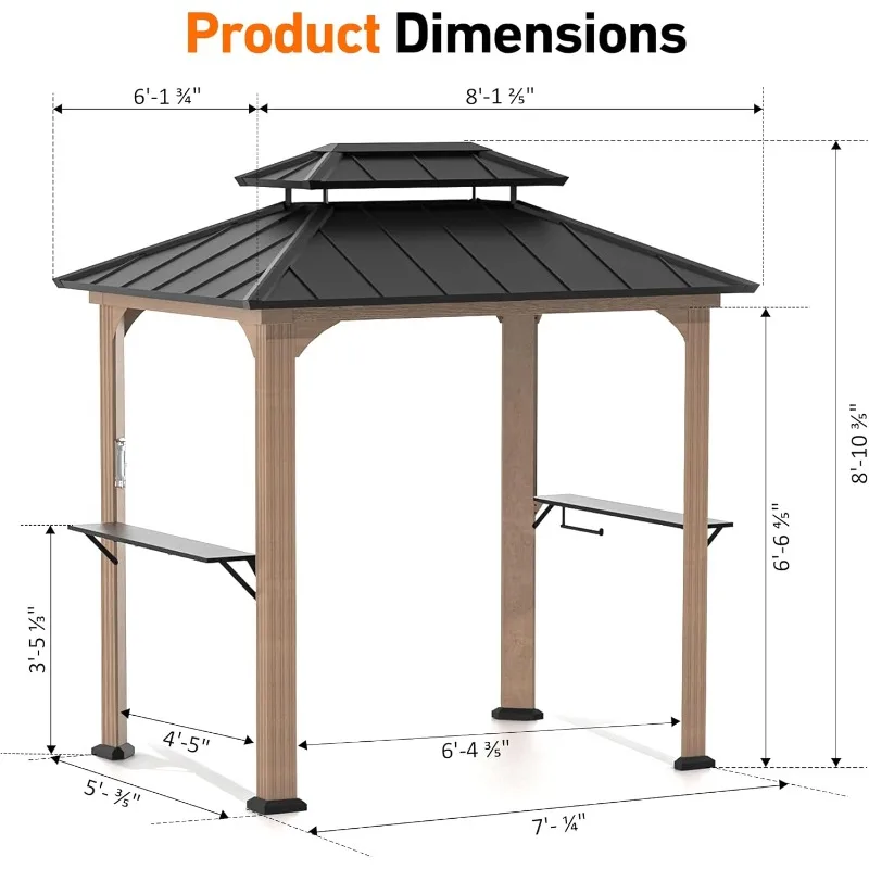 Modern Shade 6' x 8' Grill Gazebo with Aluminum Frame & Galvanized Steel Roof, Outdoor BBQ Gazebo with Side Shelves