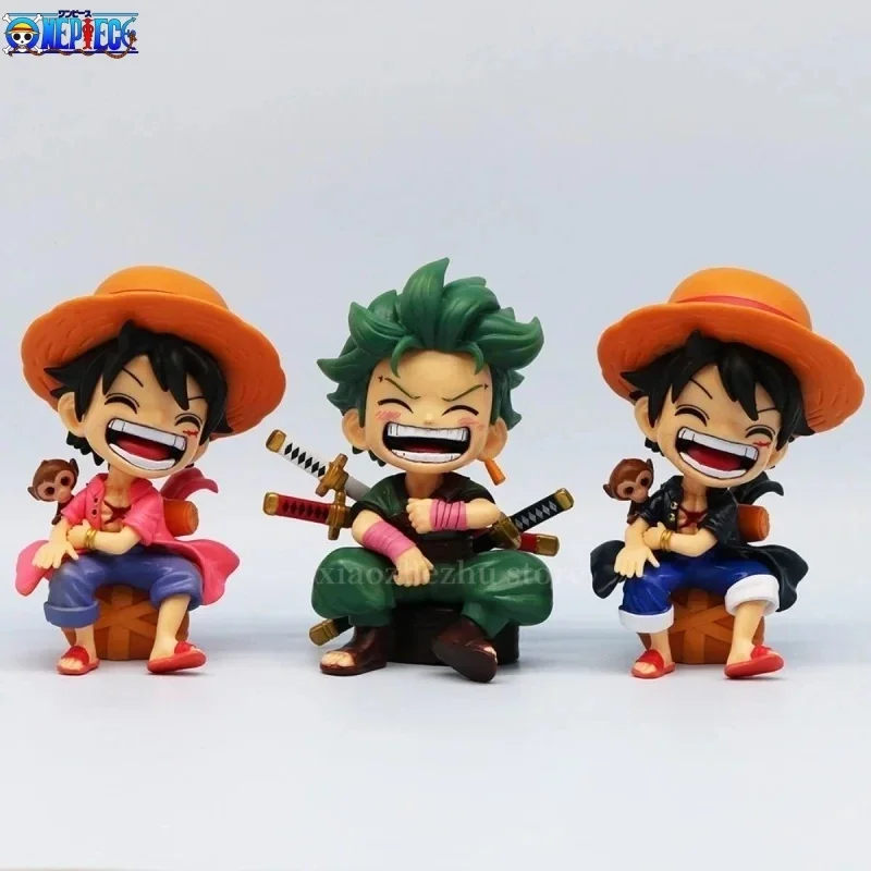 One Piece Q Ver Figure Monkey D Luffy Roronoa Zoro Sanji Action Figurine Kawaii Sitting Posture Anime Model Collection Statue