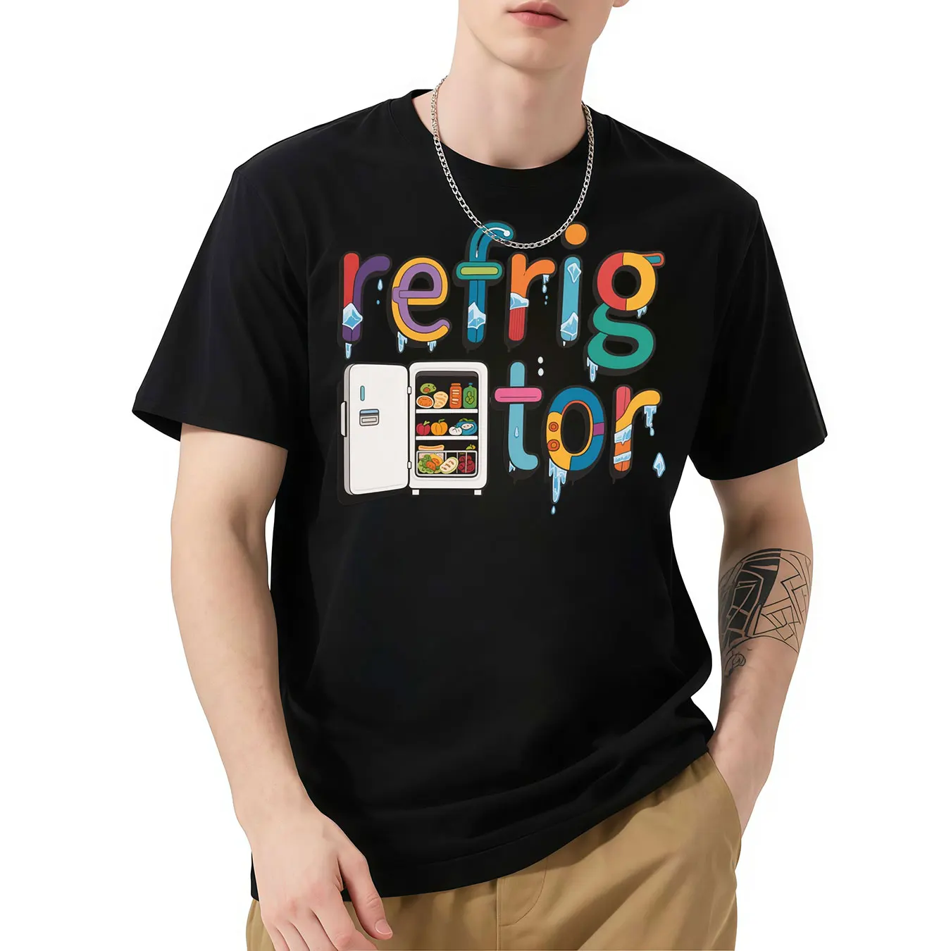

Refrigerator Graphic T - Shirt, Short Sleeve, Cool Refrigerator - Themed Print, Creative Design, Ideal for Home Appliance Enthus