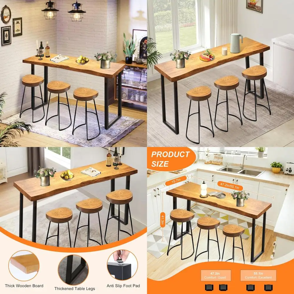 

Solid Wood Counter Height Table, Minimalist Design for Pubs, Cafes, and Balcony Use (55.1in)