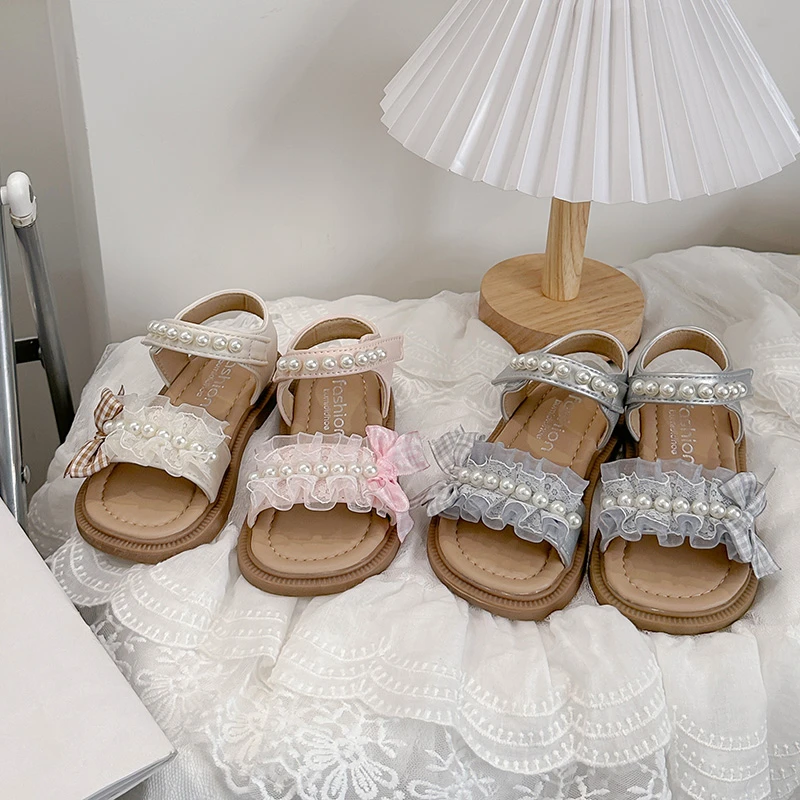 

Mumoresip Girls Beach Shoes Sweet Lace Breathable Kids Casual Sandals Soft Sole Open Toes 2026 New Summer Children Princess Shoe