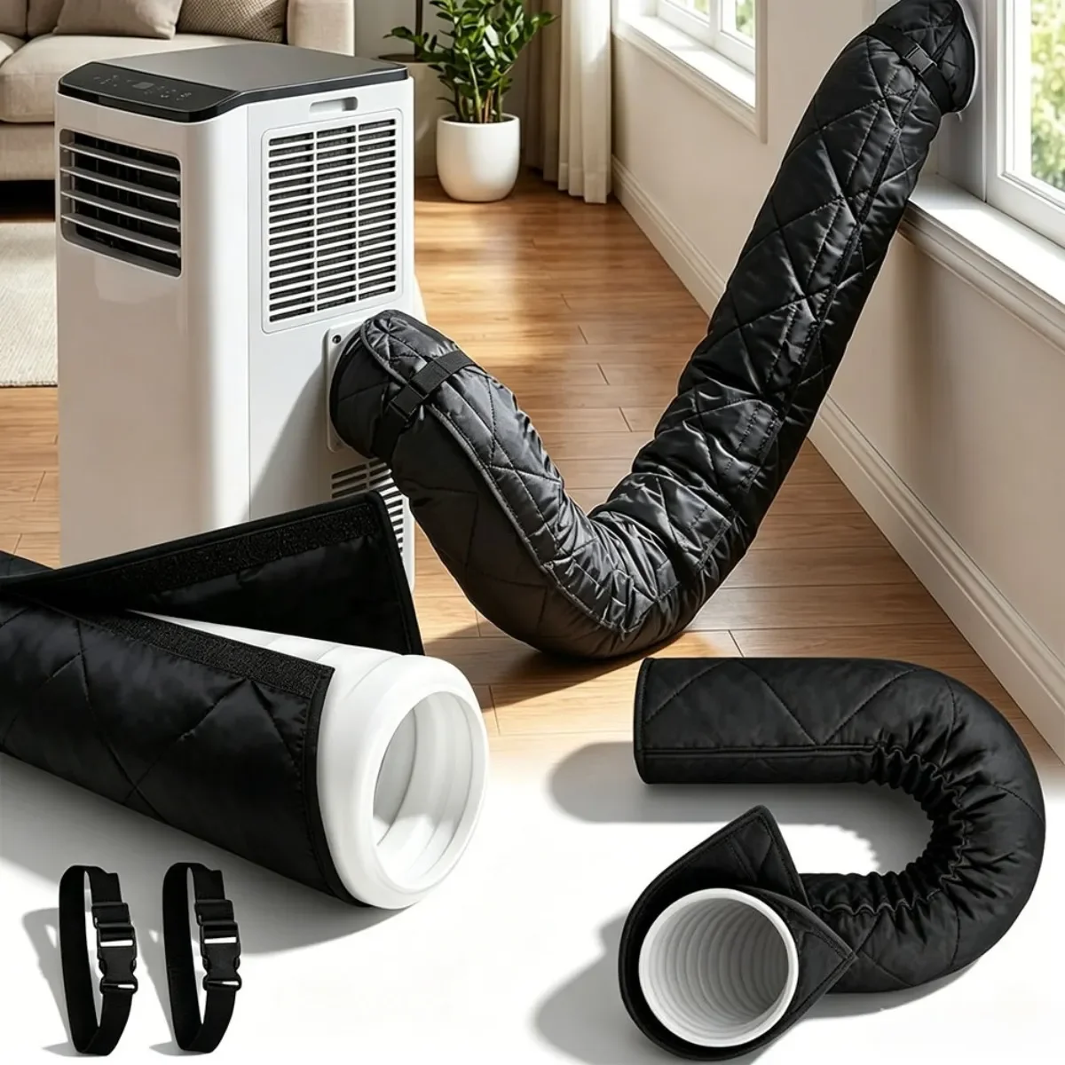 Adjustable Straps Air Conditioner Hose Cover Waterproof with 2 Buckle Straps Hose Insulation Cover Heat Insulation Protective