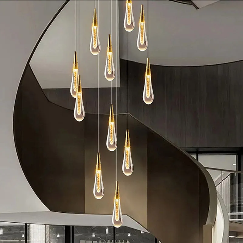 

Modern Minimalist Teardrop Chandelier Nordic Restaurant Hotel Led Pendant Lighting Villa Entrance Staircase Hanging Line Lamp