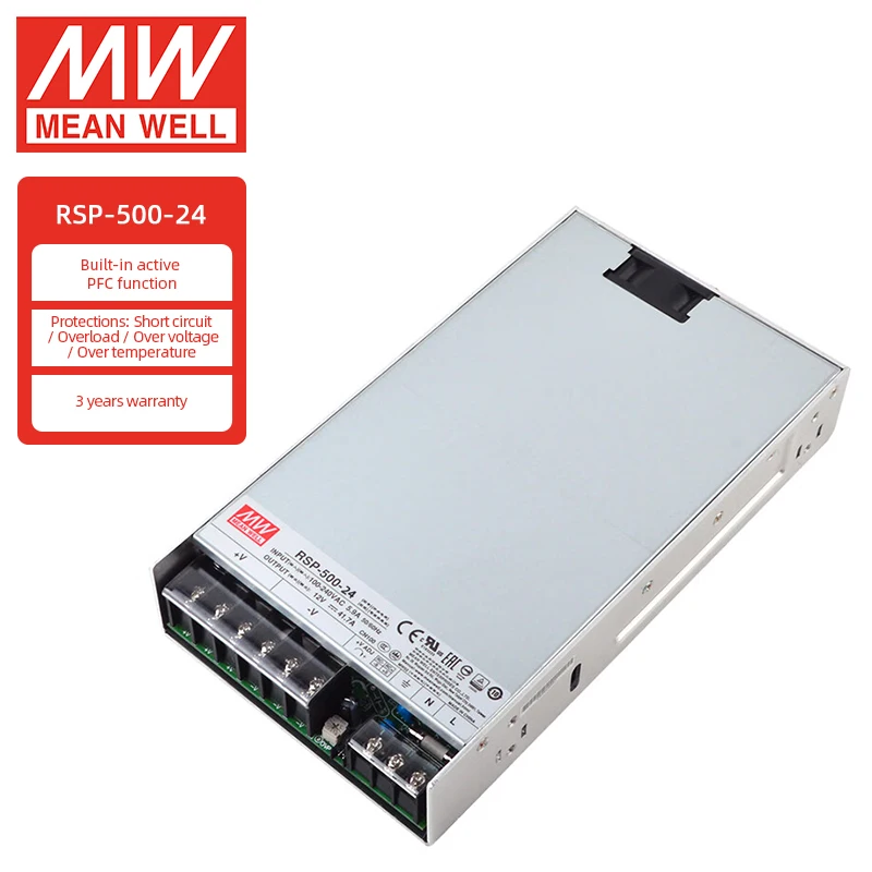 MEAN WELL RSP-500-24 21A Power Supply AC-DC 3.3V 4V 5V 15V 24V 48V Single Output Adjustable Switching Power Supply with PFC