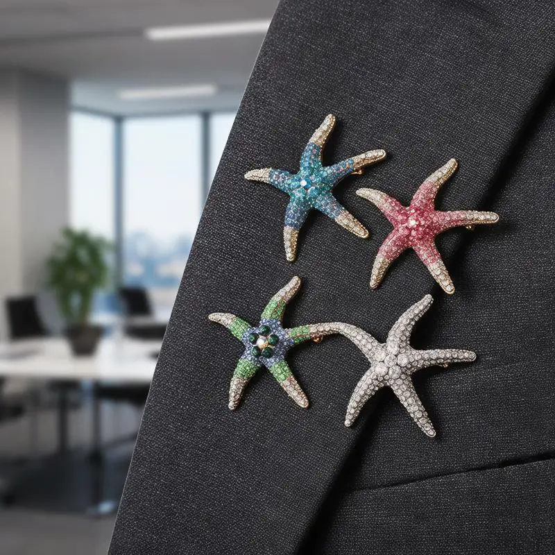 1Pcs Creative Star Brooch Fashion Multicolor Rhinestone Starfish Brooches For Women Men Clothing Pins Boho Party Jewelry Gift