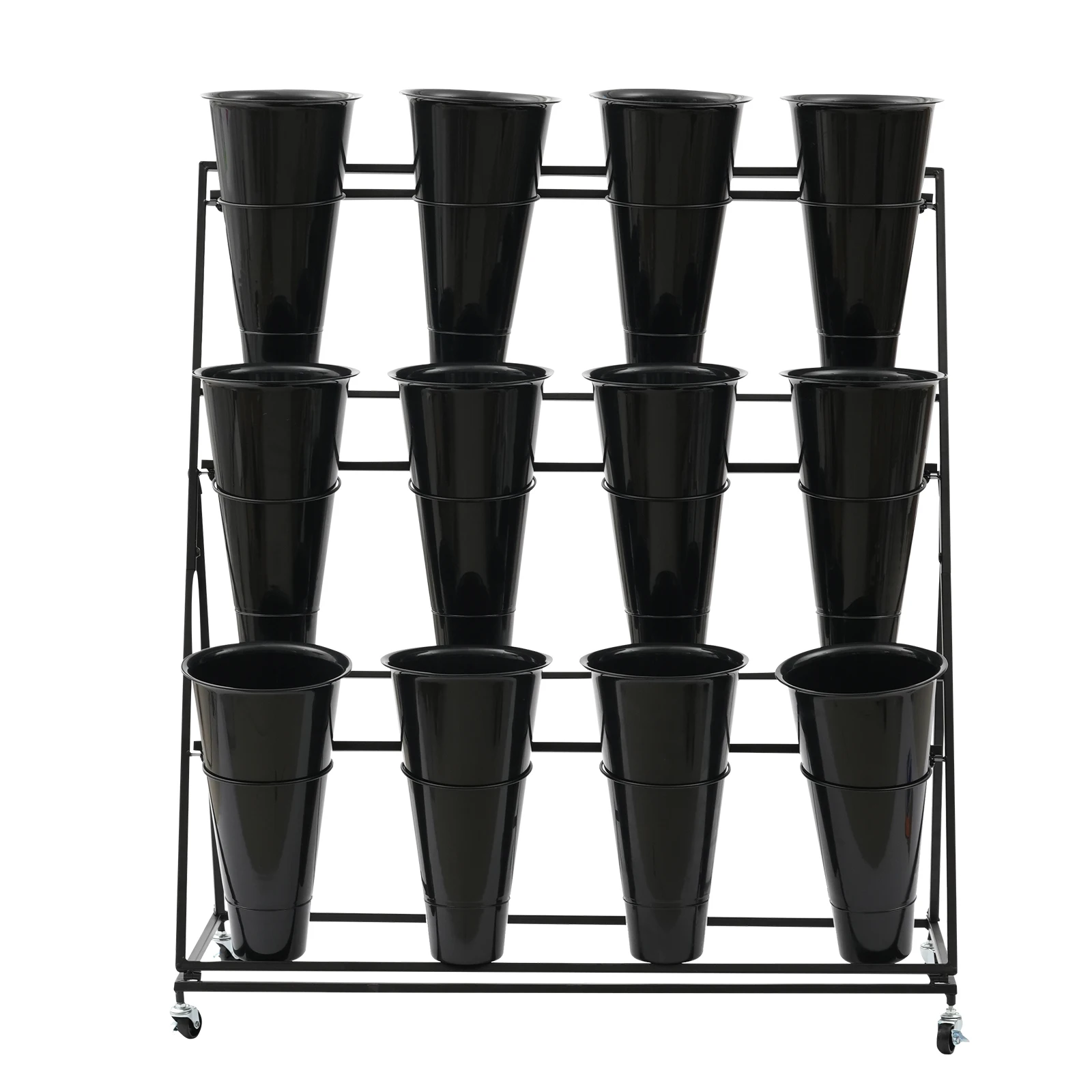 Flower Display Shelf Iron Art 12 Buckets 3 Layers Flower Vase Rack Black