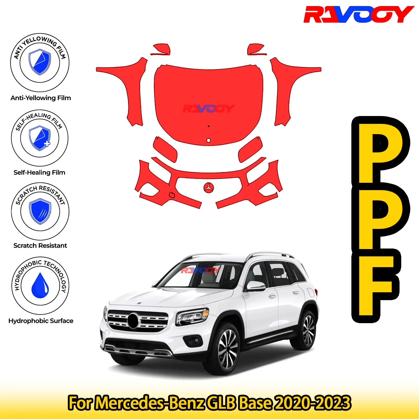 

For Mercedes-Benz GLB Base 2020-2023 Glossy Matte Black Precut front PPF Kit Paint Protection Film
