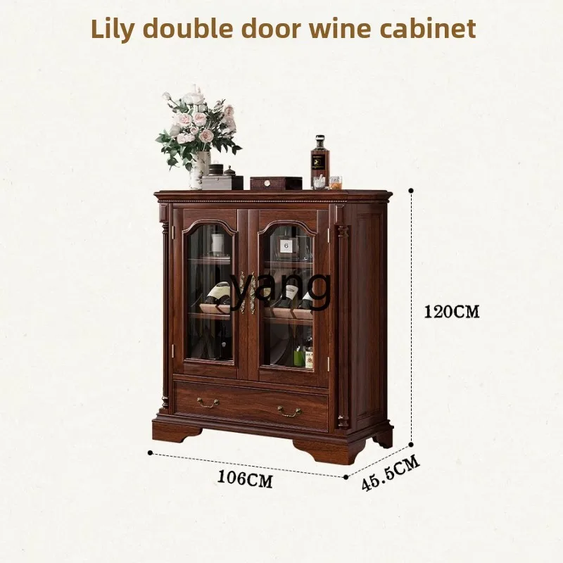 

tgf Home Living Room Solid Wood Double Door Display Cabinet Small Apartment Rustic Simple Storage Cabinet