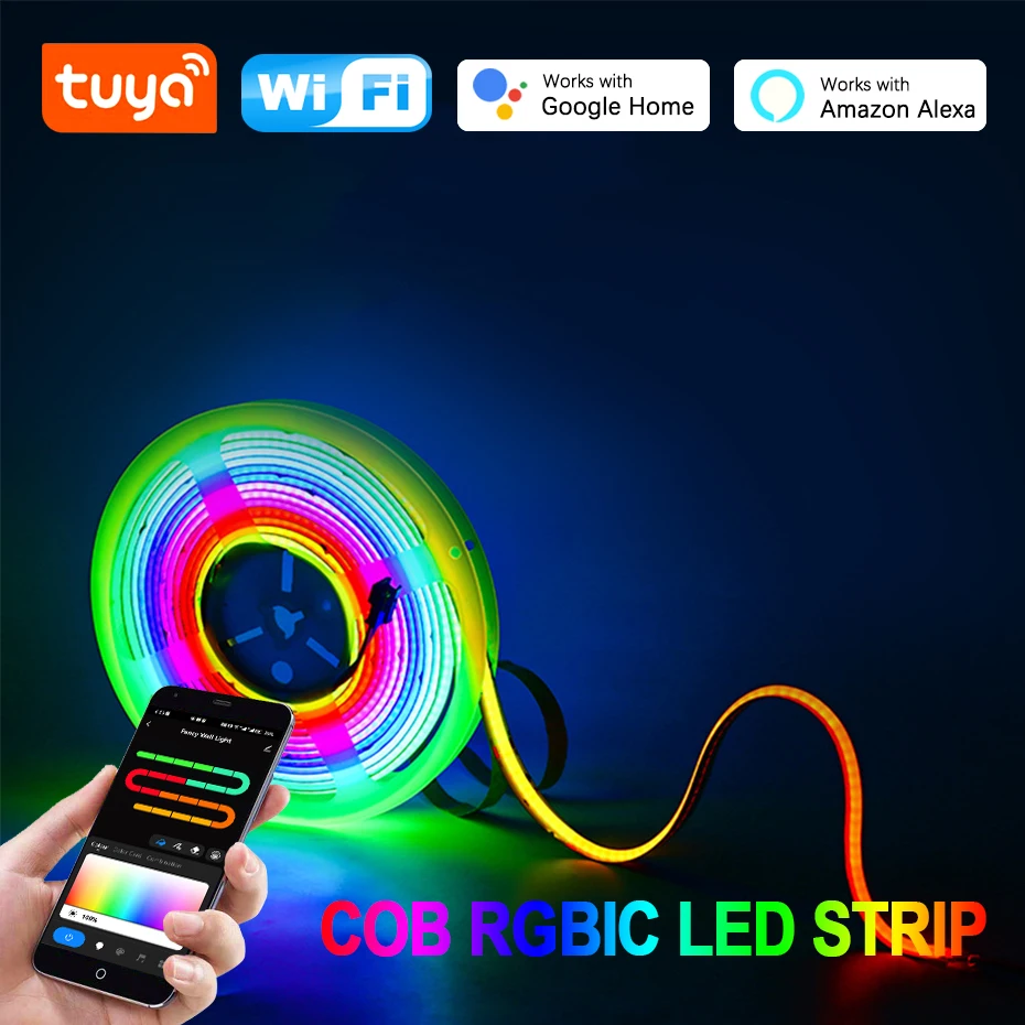 ledストリップrgbic-cobライト24v-420led-mリモコン、bluetooth、tuya-wifi-rgbチェイシングledテープライトストリップゲームルームバー装飾