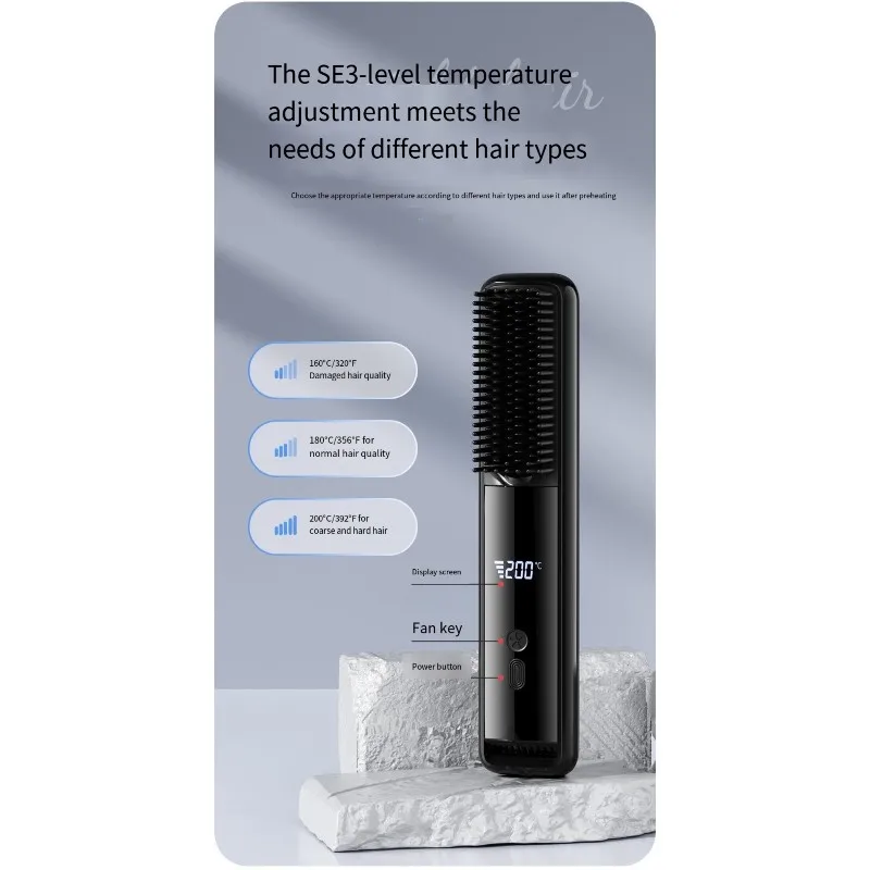 

【GARMENT】Multicolor Wireless Heated Comb, USB Charging, LCD Display, Portable Cold Air Straightening Device