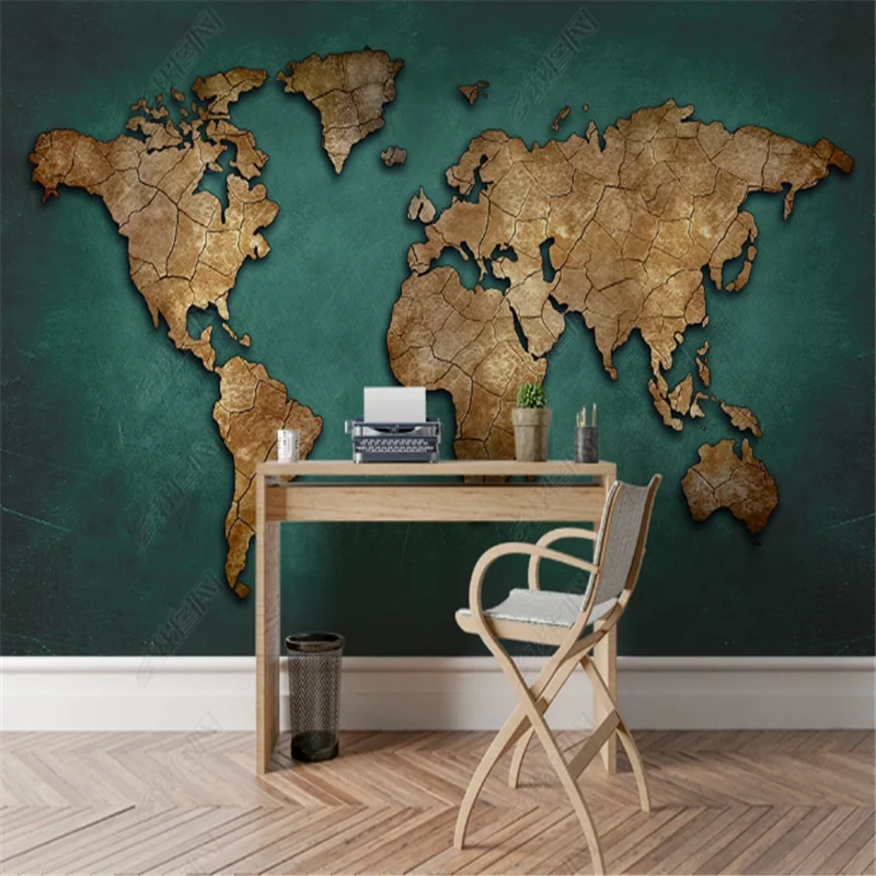 

Custom Vintage Cracked Wallpaper for Living Room World Map Dining Room Living Room Background Wall Paper Mural Papel De Parede