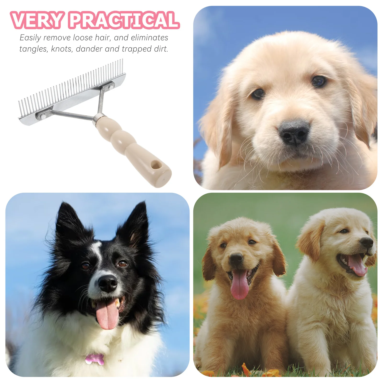 

Dog Rake Brush for Non Shedding Pets Pet Hair Grooming Tool Metal Comb Puppy Cat Cleaning Brush with Plastic Handle