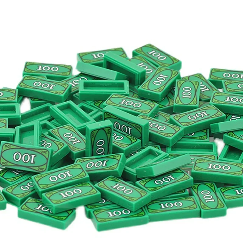 현금 달러 빌 시티 골드 실버 머니 코인 황금 벽돌 보물 상자 보석 MOC 빌딩 블록 3069 레고와 호환 가능