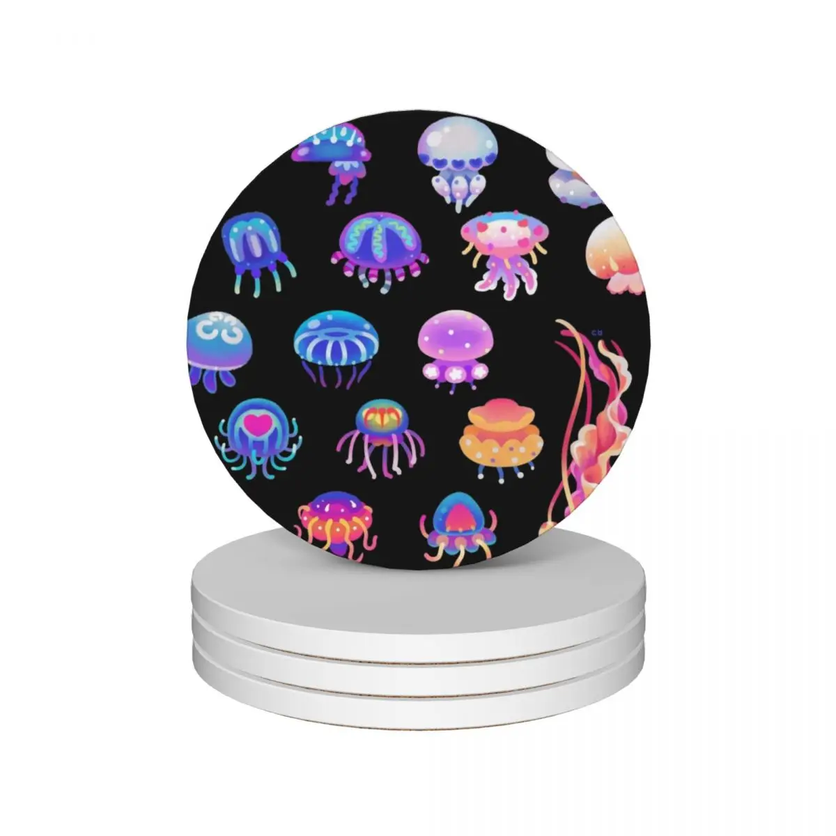 

Jellyfish Day Ceramic Coasters (Set of 4) kawaii eat table Coasters