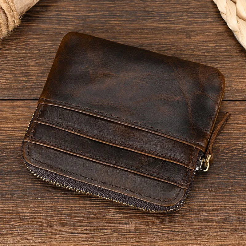 Mini Coin Purse Wallet Genuine Leather Men Woman Card Holder Zipper Small Purse For Coins Cards Cash Little Wallet Male Female