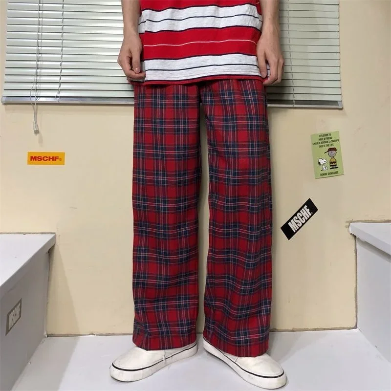 Women Gothic Korean Fashion Oversized Wide Leg Sweatpants Harajuku Red Plaid Pants Classic Pants Streetwear Checked Trousers