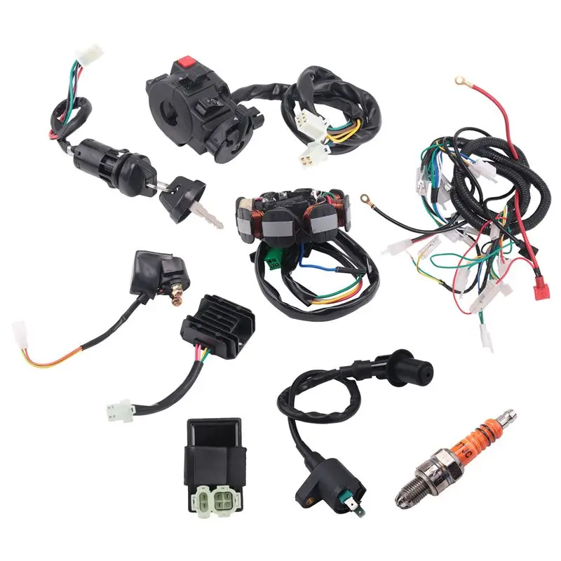Latest ATV Wiring Harness Kit, With CDI Stator Regulator Ignition Switch Solenoid Relay For GY6 125Cc 150Cc ATV 4-Stroke Parts