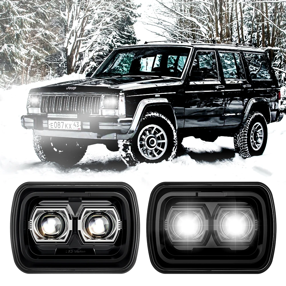 5x7'' Inch LED Headlights 7x6 Rectangular Headlamp  Hi-Low Beam For Jeep Wrangler YJ Cherokee XJ Toyota Nissan GMC Ford H4