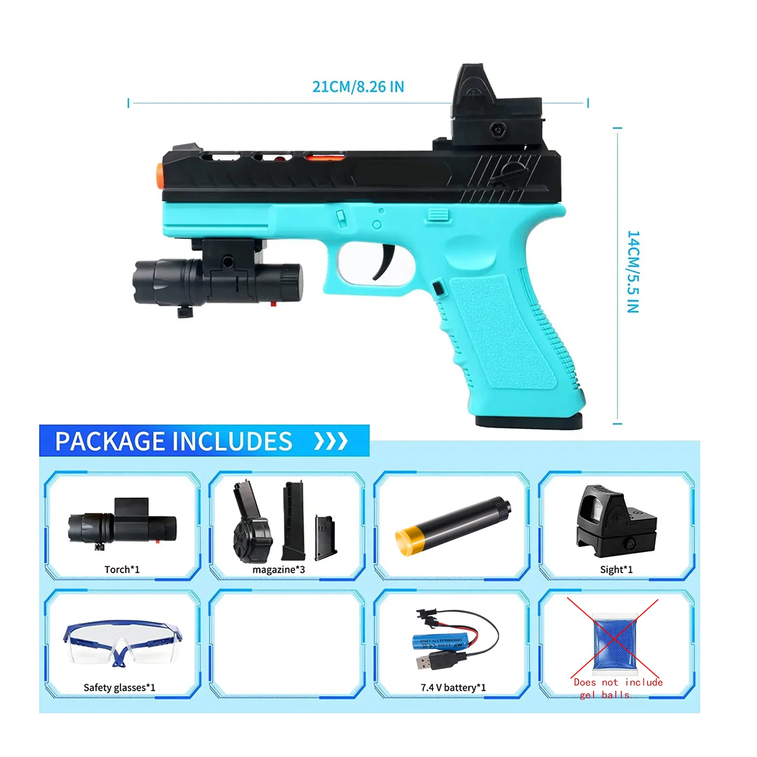 電動と手動のモードと3つのマガジンを備えたジェルボールトイピストル。ホリデーギフトに最適（弾丸なし）