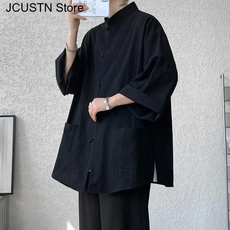 New Chinese Style Tang Clothes Short Sleeve Qipao Top Vintage Button Down Shirt Loose Jacket Summer Spring Streetwear Hanfu