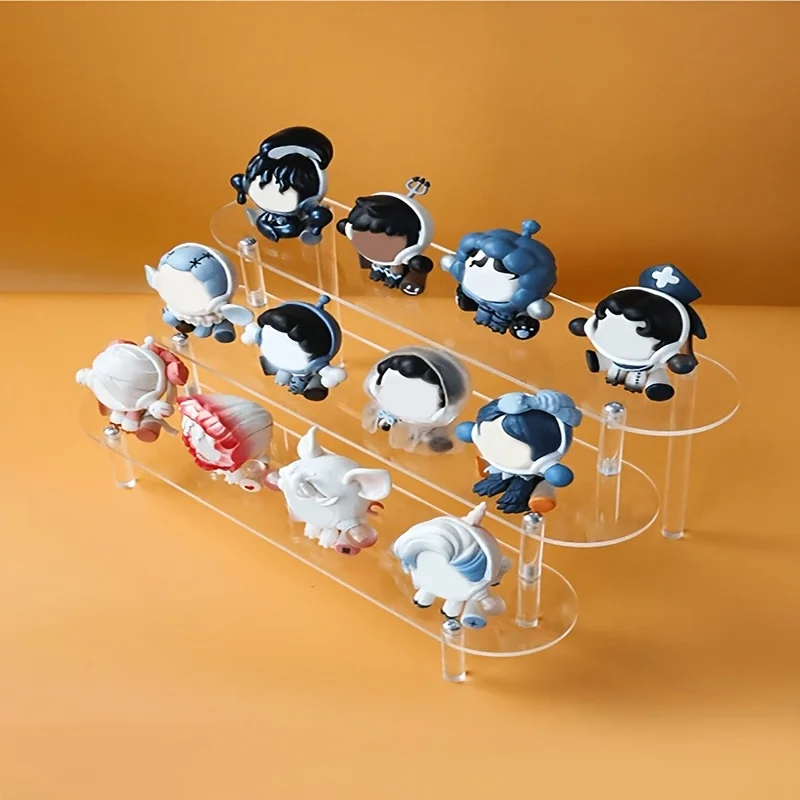 Clear Acrylic Oval Tiered Display Stand, Blind Box Figure Storage Rack, Desktop Doll Model Tier Display Shelf
