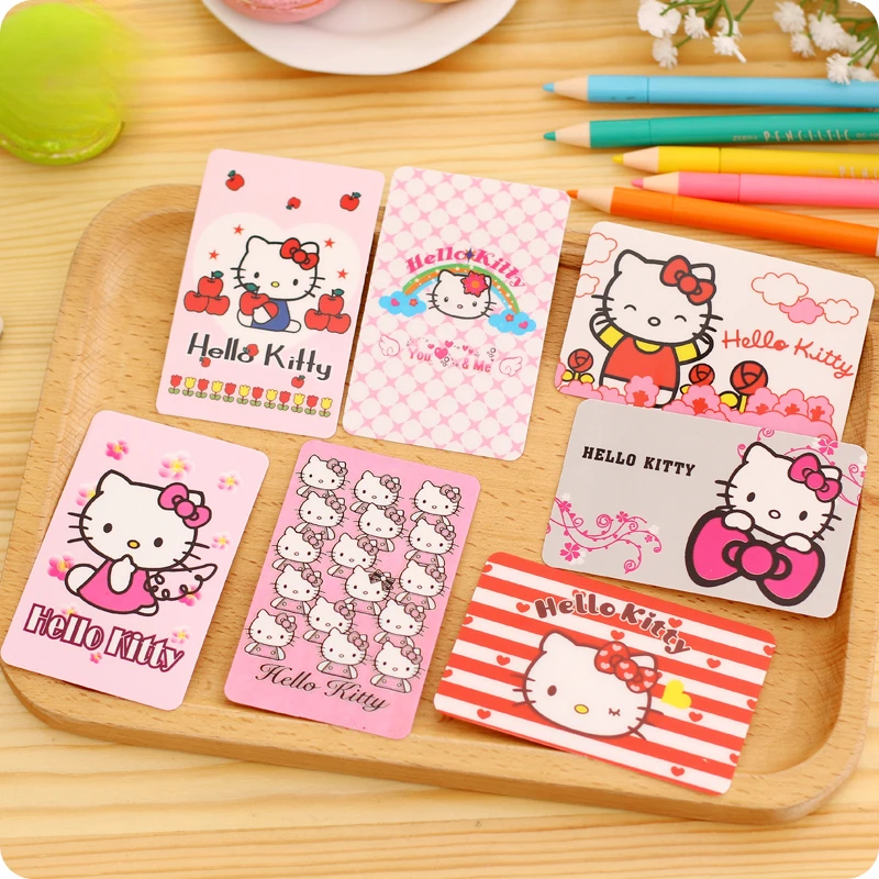 Anime 1pc New Hello Kitty Kawaii Laser Film Skin Stickers for Debit Credit Card VISA Bank Transportation Card Cover Accessories