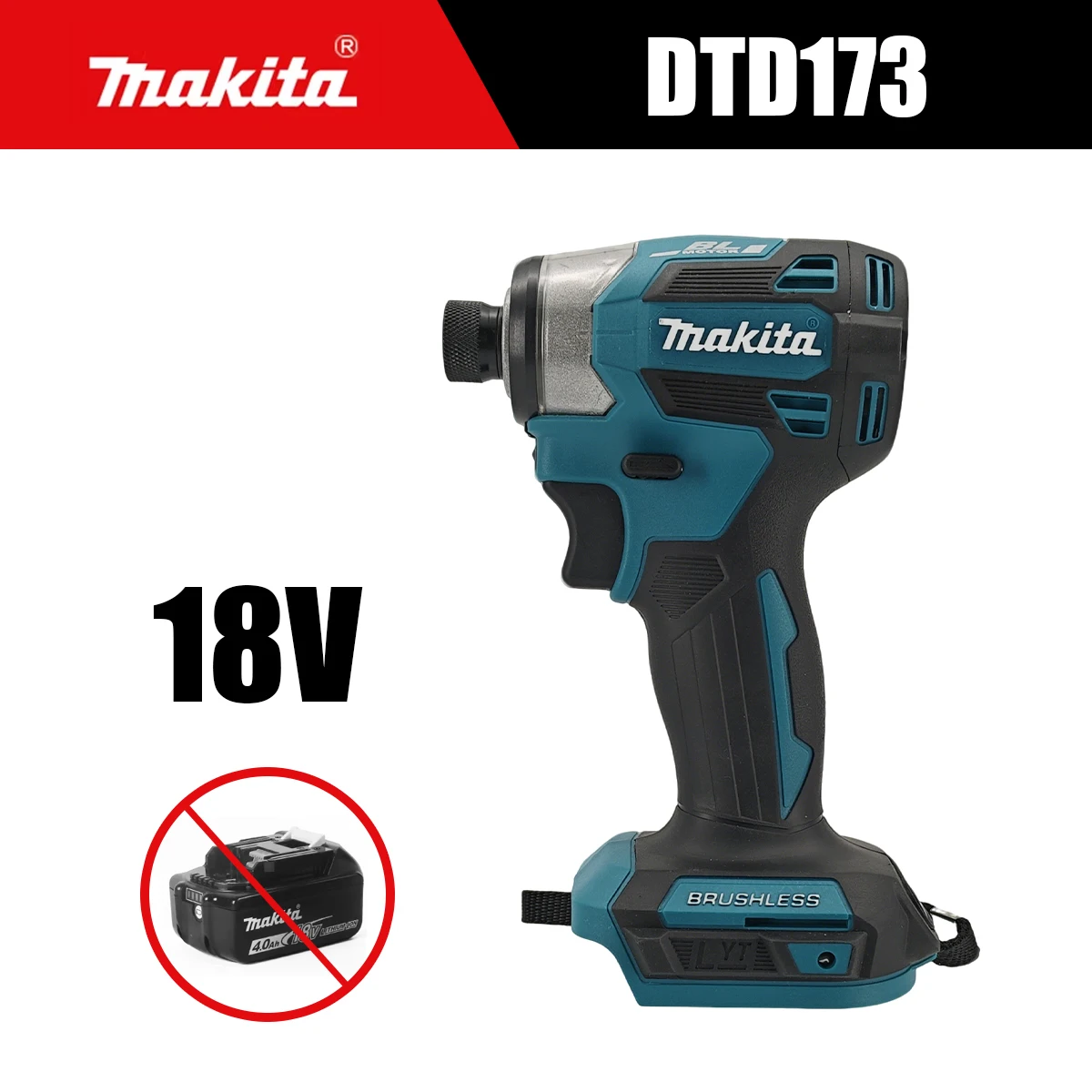 Destornillador Eléctrico Multicolor Makita 18V DTD173 Sin Escobillas, 180Nm, Modo T, para Bricolaje y Mejoras del Hogar