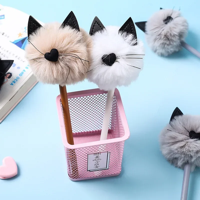 A 16PCS Plush Cat Neutral Pen Lovely Cat Modeling Pen Student Stationery Fountain Pen Manufacturer Wholesale