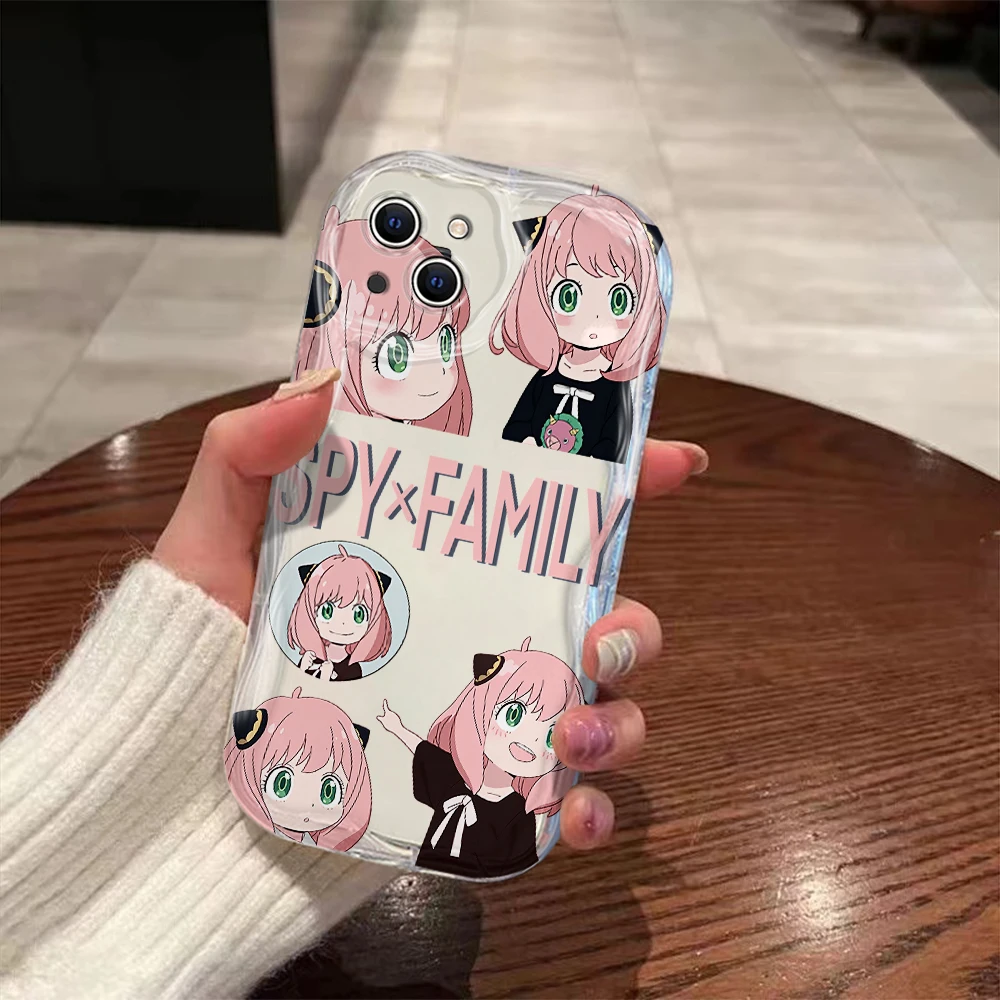 Anime Kawaii Anya SPY X FAMILY 3D Wave Case For iPhone 15 14 13 12 11 Pro Max Mini X XR XSMAX 8 7 6S Plus Soft Silicone Cover