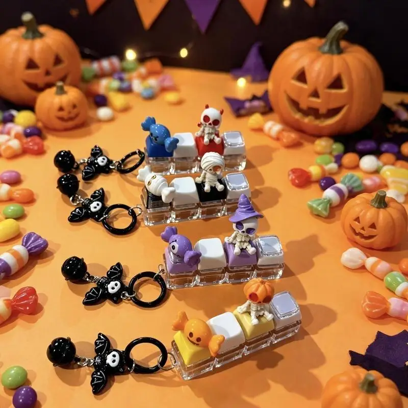 Keyboard Keychain Decoration Stress Anxiety Relief Fidget Toy,Ghost,Pumpkin Desktop Accessory For Halloween Decoration Gift