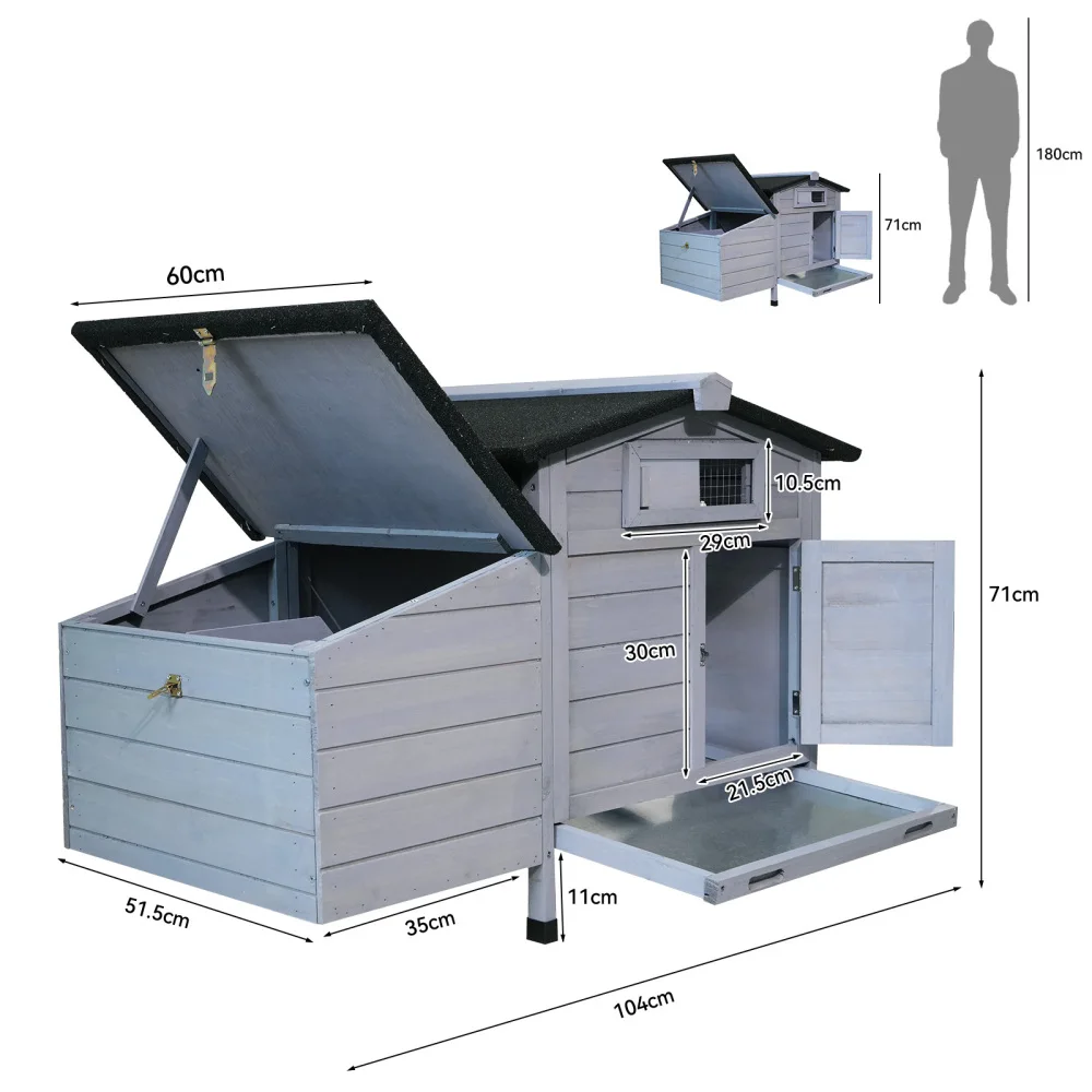 حظيرة الدجاج على ركائز مع عش وضع خشبي تحمي الدجاج من المفترسين، عش مرتفع، سهل التنظيف