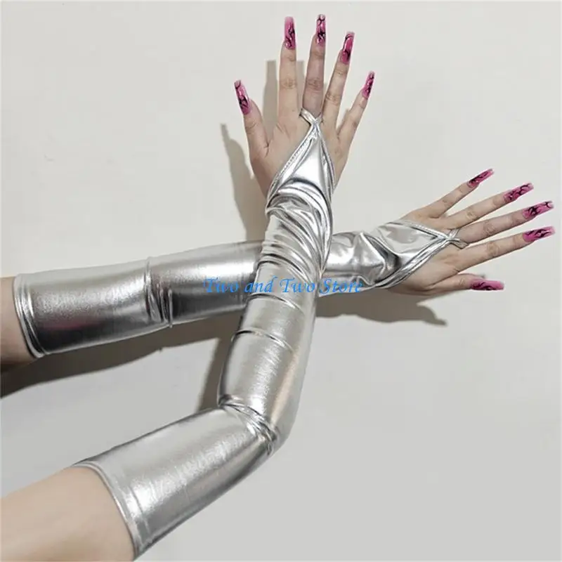 HX6F Flexible Long Arm Gloves High Gloss PU Leather Fashionable Styling Essential