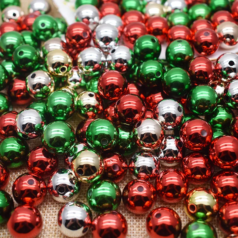 

16mm Gold Color Red Green Red Christmas Color Round Acrylic Beads for Jewelry Making Christmas Necklace Bracelet No fading