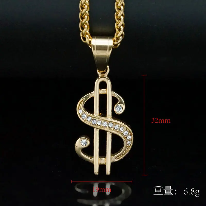 

Stainless steel gold-plated diamond dollar symbol men's pendant