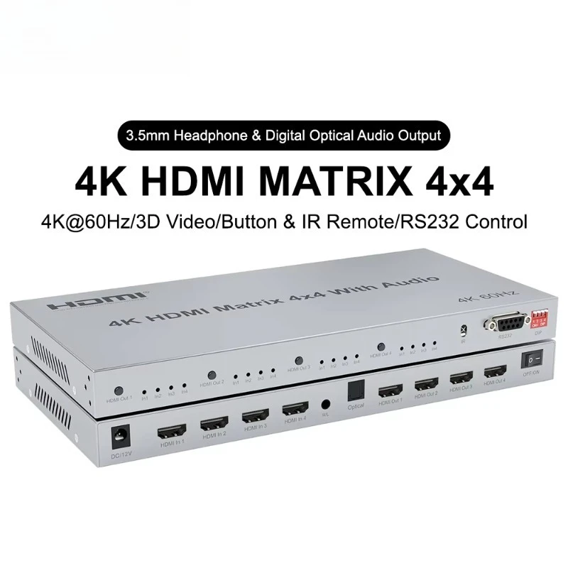 4x4 HDMI matrix with RS232 Seamless Switching 4 Inputs 4 Outputs Audio Separation Support 4K60HZ