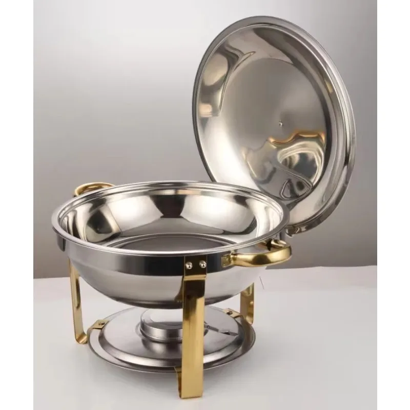 Luxury sustainable stainless steel 5-liter gas round stove, gold silver food warmer