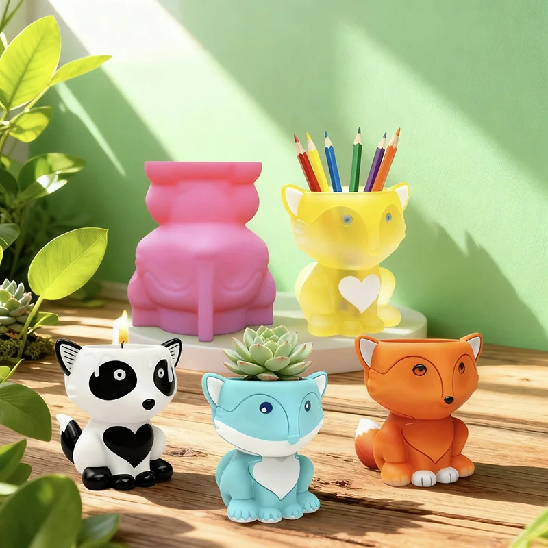 

Cartoon Cute Pet Silicone Mold 3d Fox Shape Succulent Flower Pot Plaster Clay Epoxy Resin Mold DIY Home Decoration Ornaments