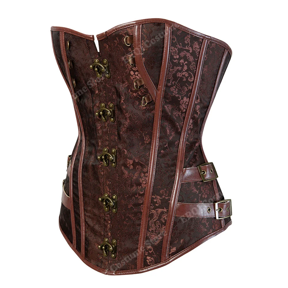 Steampunk-Korsett für Damen, Übergröße, Piraten-Korsett, Oberteil, Überbrust, Halloween, Schnürkostüm, Gothic, Steampunk-Korsett, Metallic, Rot, Braun – Detail 10