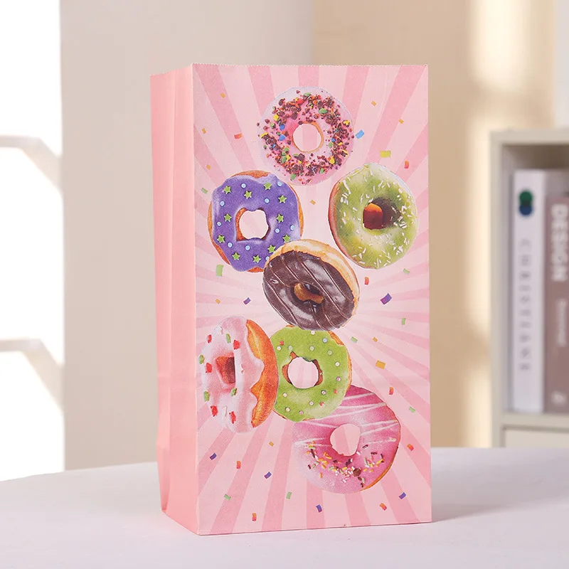 12Pcs Birthday Party Gift Bag Donut Pattern Cookie Candy Snack Packaging Bag Kids Birthday Gift