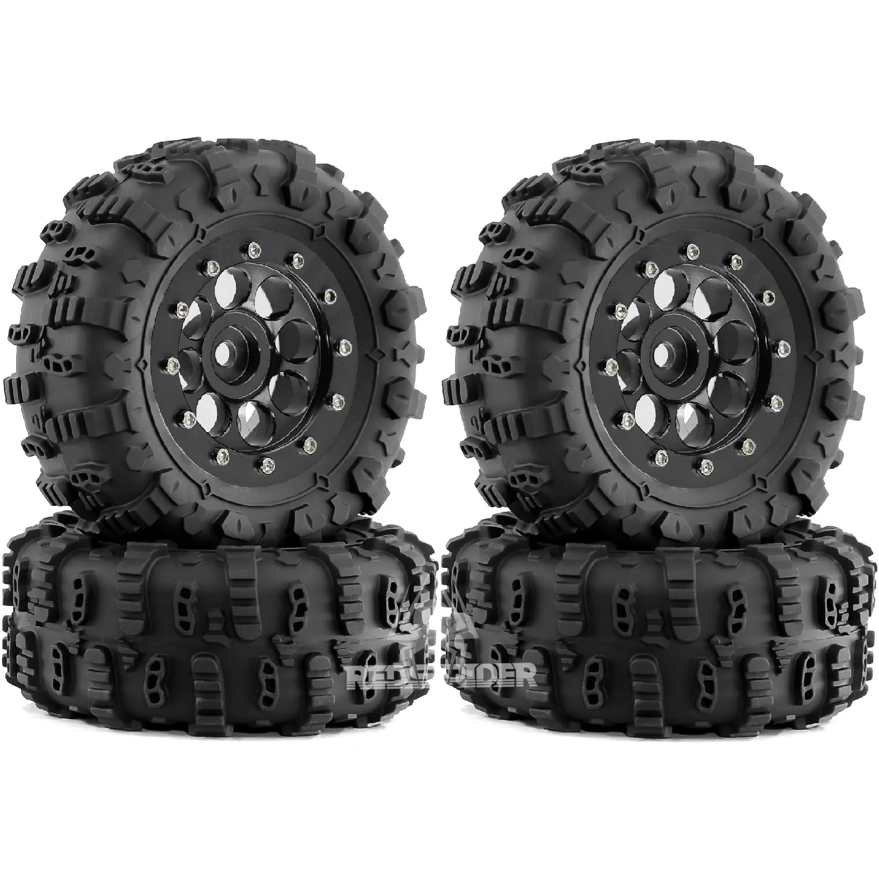

1.3 Metal Anti-Drop Wheels + Rubber Tire Set (Pack of 4) | Compatible with Traxxas TRX4M, Axial SCX24, FMS | 1/18 Rock Climber