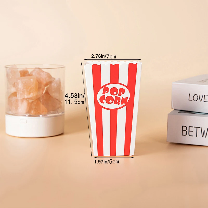 12Pcs Popcorn Paper Boxes Buckets Red White Stripes Bags Snack Containers for Movie Night Birthdays Carnival Party Supplies