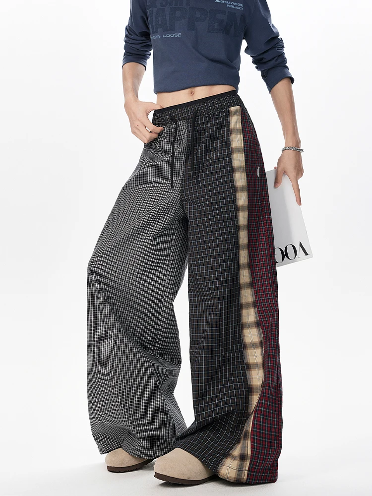 2025 Autunno Inverno Donna Y2k Pantaloni lunghi Plaid Patchwork 2000s Kpop Moda Baggy Gyaru Pantaloni Harajuku Wide Fit Jogging Marea
