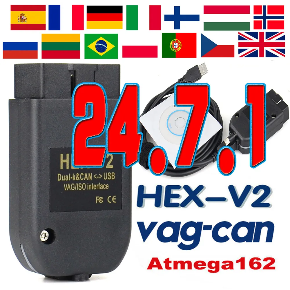 2024 Best V24.7 VAG COM VAG HEX V2 USB Interface VagCom OBD2 Testers FOR VW AUDI Skoda Seat VAG Atmega162 Auto com OBD VCDS Tool